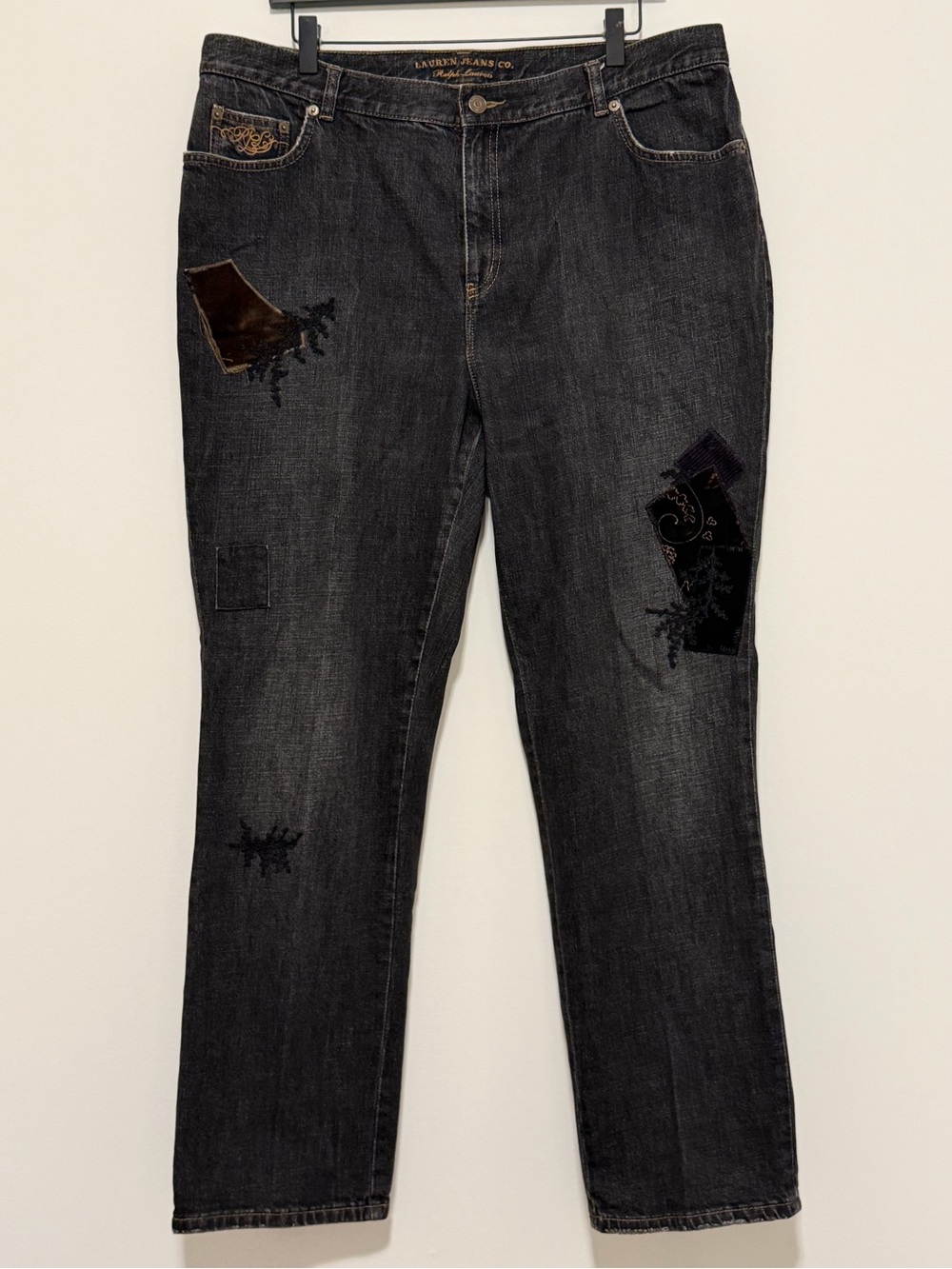 Women’s Black Patchwork Straight-Leg Jeans